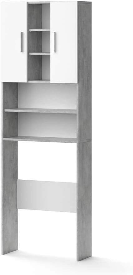 Mobile per lavatrice Luis, Calcestruzzo, 64 x 190 cm, per la conservazione di detersivi e accessori da bagno