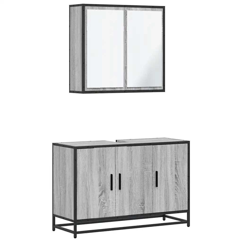 Set Mobili da Bagno 2 pz Grigio Sonoma in Legno Multistrato 3300893