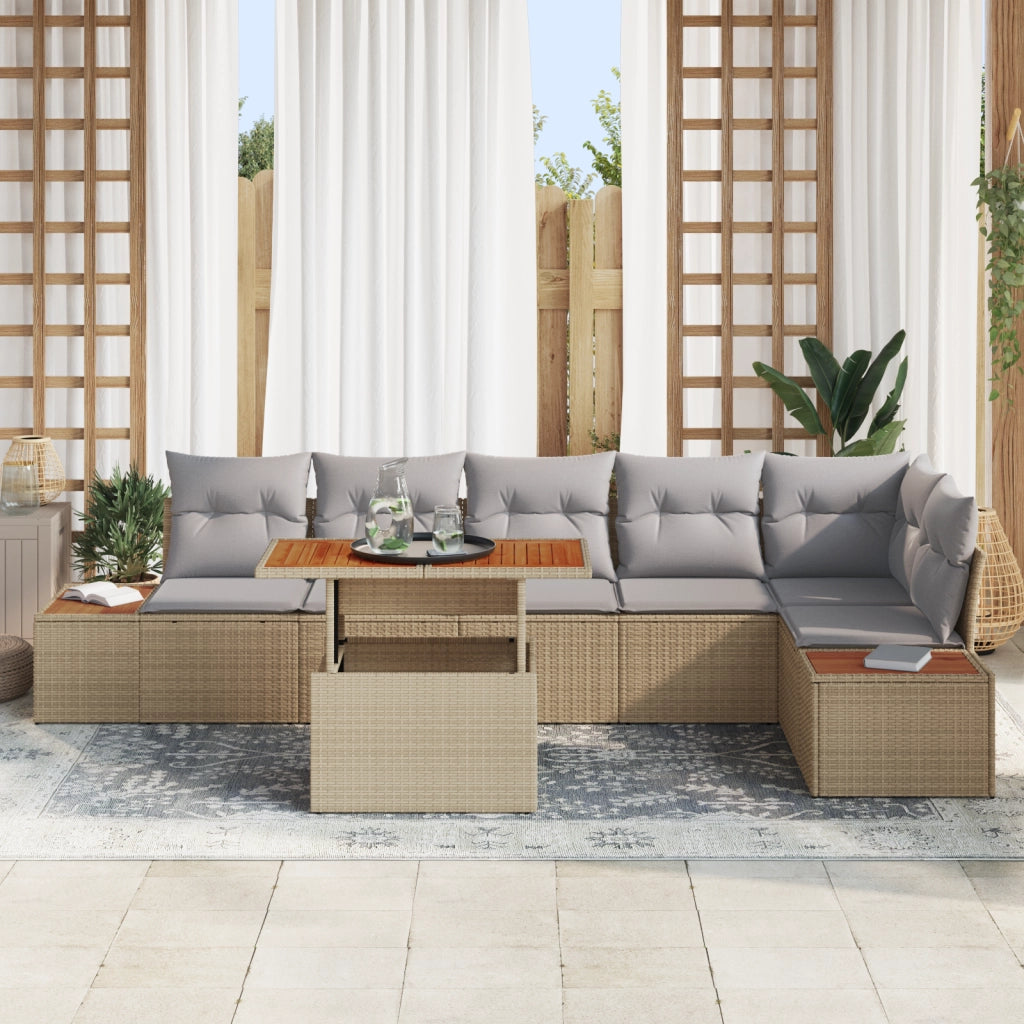Set divano da giardino 7 pezzi con cuscini beige in polyrattan