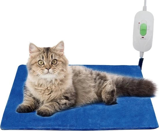 Mat di riscaldamento per gatti - Riscaldato - Mat di conforto per animali - Termostato integrato - Con interruttore - 38-42 gradi - 40x50 - Blu
