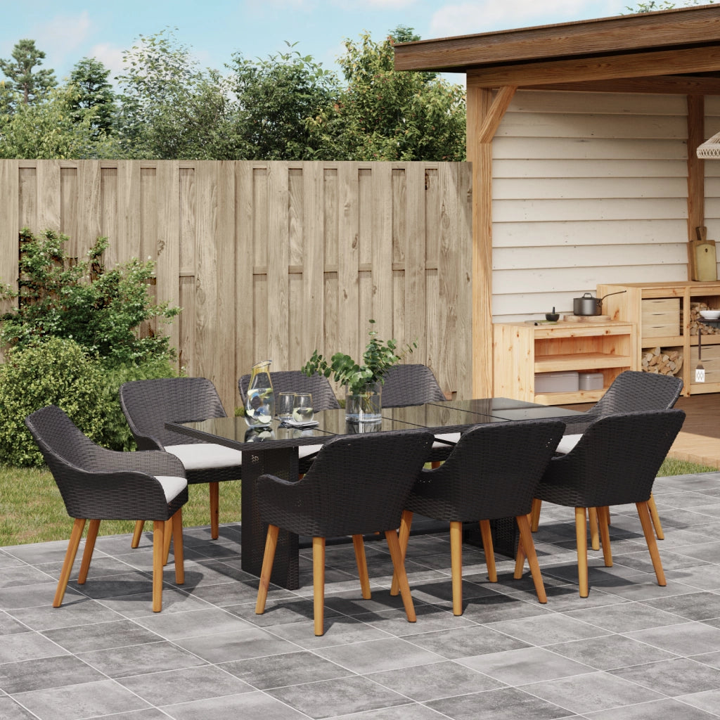 Set da Pranzo da Giardino 9 Pezzi Nero in Polyrattan
