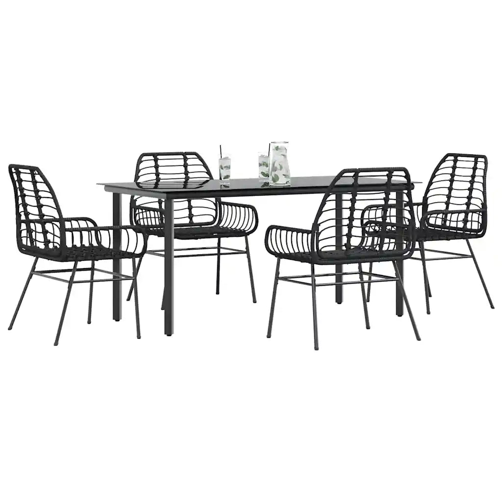Set Mobili da Pranzo per Giardino 5 pz Nero Polyrattan Vetro