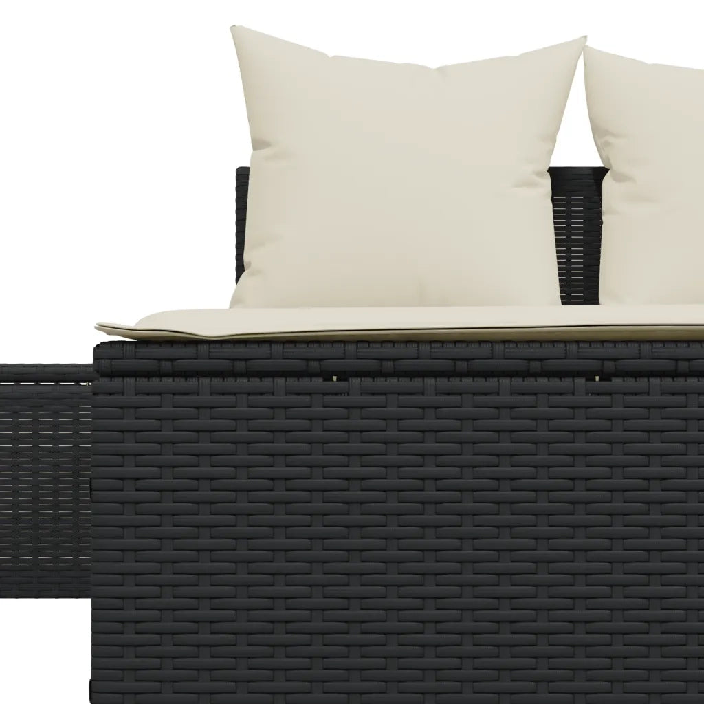 Lettino Prendisole | Sdraio da giardino | Lettino da sole Doppio con Cuscini Nero in Polyrattan