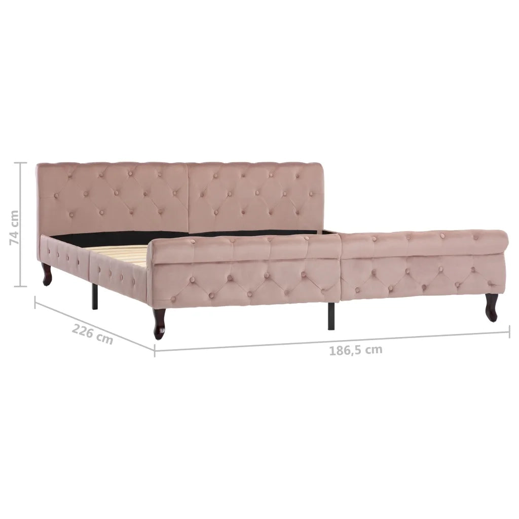 Letto matrimoniale | Letto per adulti | Giroletto Rosa in Velluto 180x200 cm