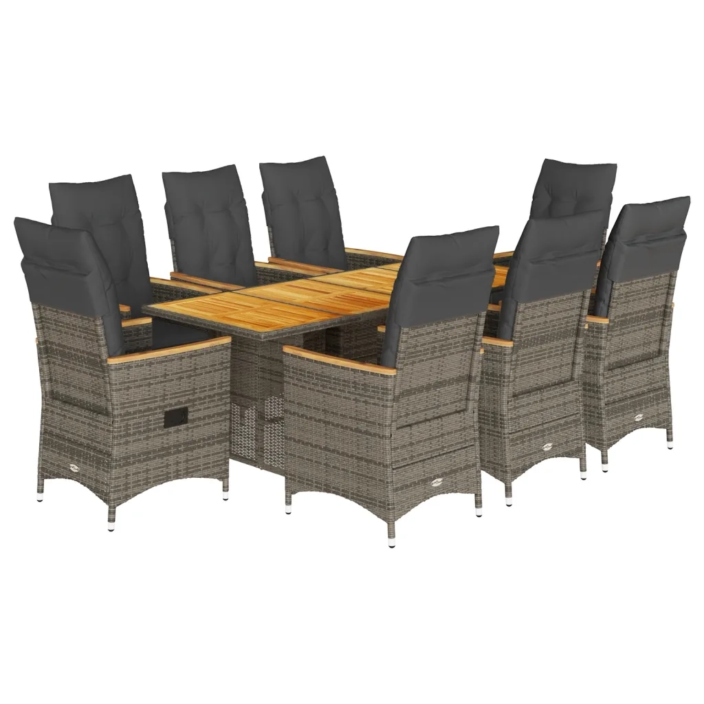 Set da Pranzo da Giardino 9 pz con Cuscini in Polyrattan Grigio 3276853