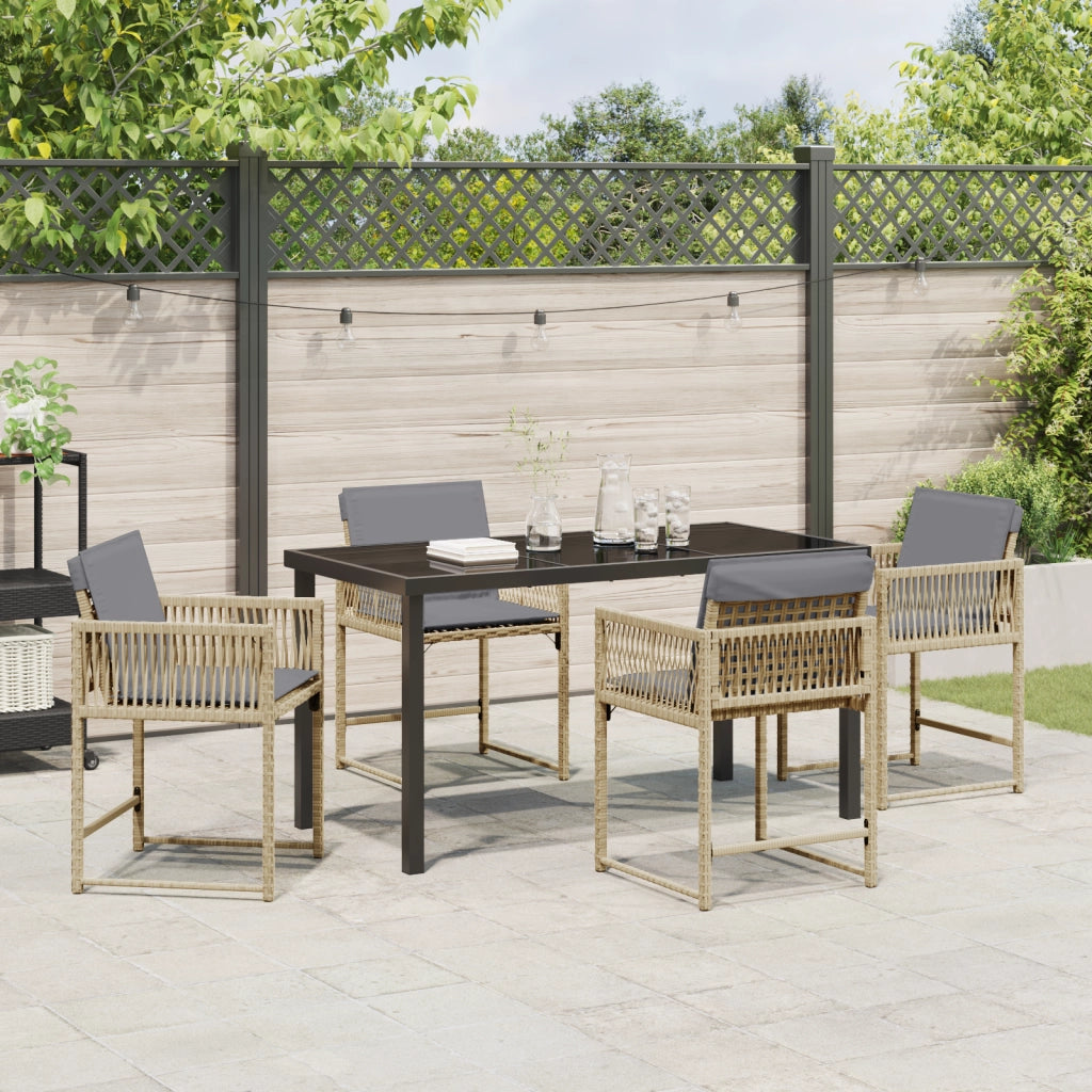Set da Pranzo da Giardino 5 Pezzi con Cuscini Beige Rattan Sintetico
