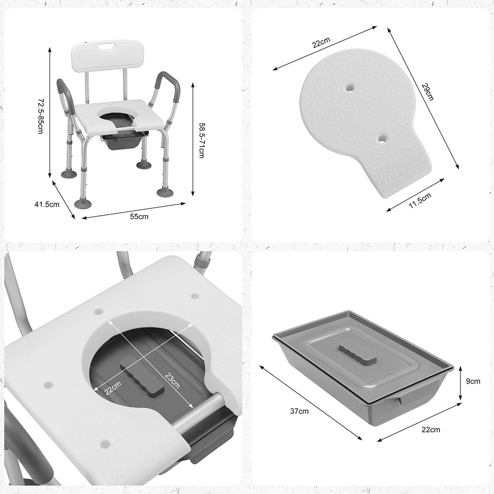 Sedia Sgabello WC Bagno in Alluminio per Anziani e Disabili Altezza Regolabile