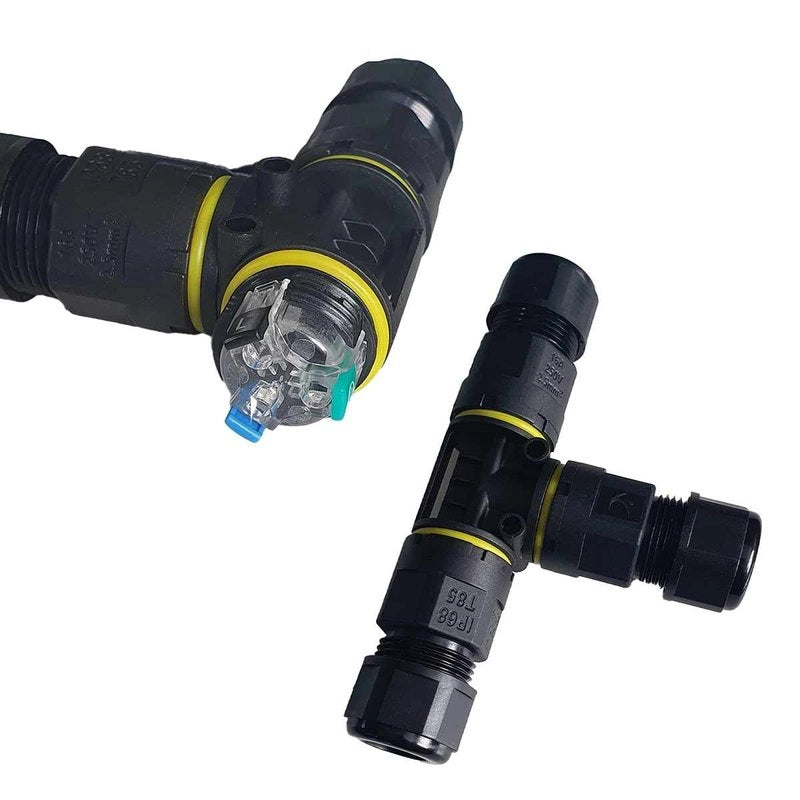 2 Connettori Veloce IP68 Forma T 3 Posti per Cavo Elettrico 6 12mm 122x80x30mm