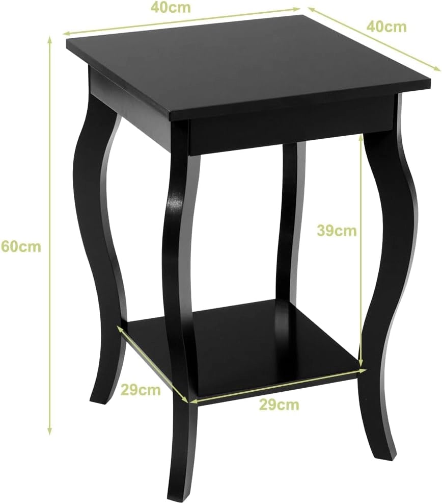 Comodino, Comodino da Divano a 2Livelli, Tavolino per la Camera da Letto, Capacità di peso di 17 kg, 40 x 40 x 60 cm (2, nero)