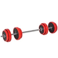 Set 2 in 1 Bilanciere e Manubri Pesi da 20kg, Dischi con Rivestimento in Plastica Antigraffio, Rosso e Nero