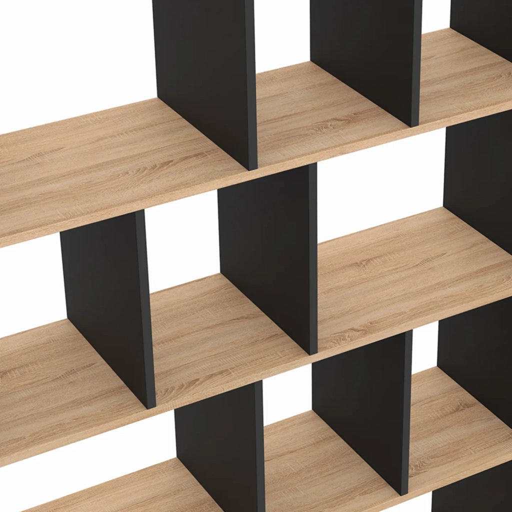 IDMarket - Estantería COLETTE con XX compartimentos negros y efecto madera H.XX cm