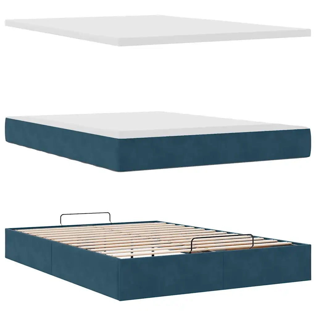 Struttura Letto Pouf con Materasso Blu 140x200cm in Velluto 3311193
