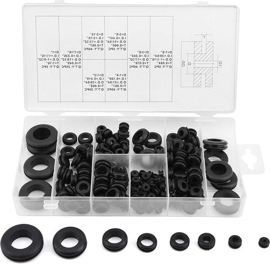 Assortimento di Gomma per Gallerie - 180 Pezzi - Kit di Gomme di Scorrimento - Sigillatura di O Ring per Filo - Riparazione di Sfoghi di Acqua - 1/4" 5/16" 3/8" 7/16" - (10 Misure)