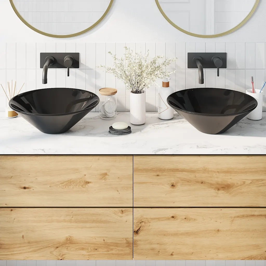 vidaXL Lavandini 2 pz Nero Lucido Ø42x14 cm in Ceramica