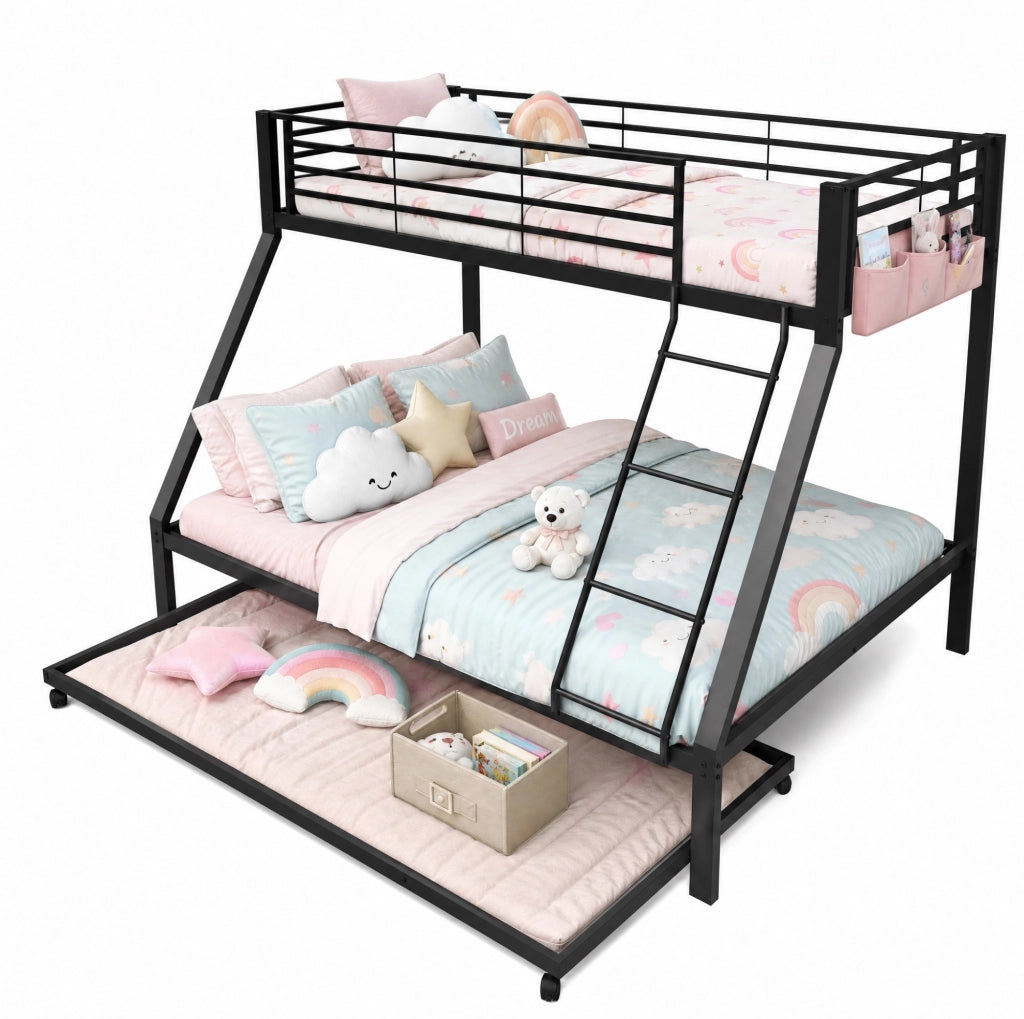 Letto a castello in metallo nero 3 in 1 con letto estraibile