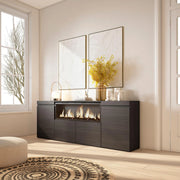 Credenza, Mobile, 208x35x75cm, 4 Porte, Camino elettrico XXL, Nero RF3213