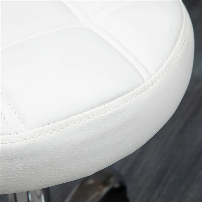SGABELLO GIREVOLE ROTONDO CON RUOTE, ALTEZZA REGOLABILE E RIVESTIMENTO IN FINTA PELLE, BIANCO