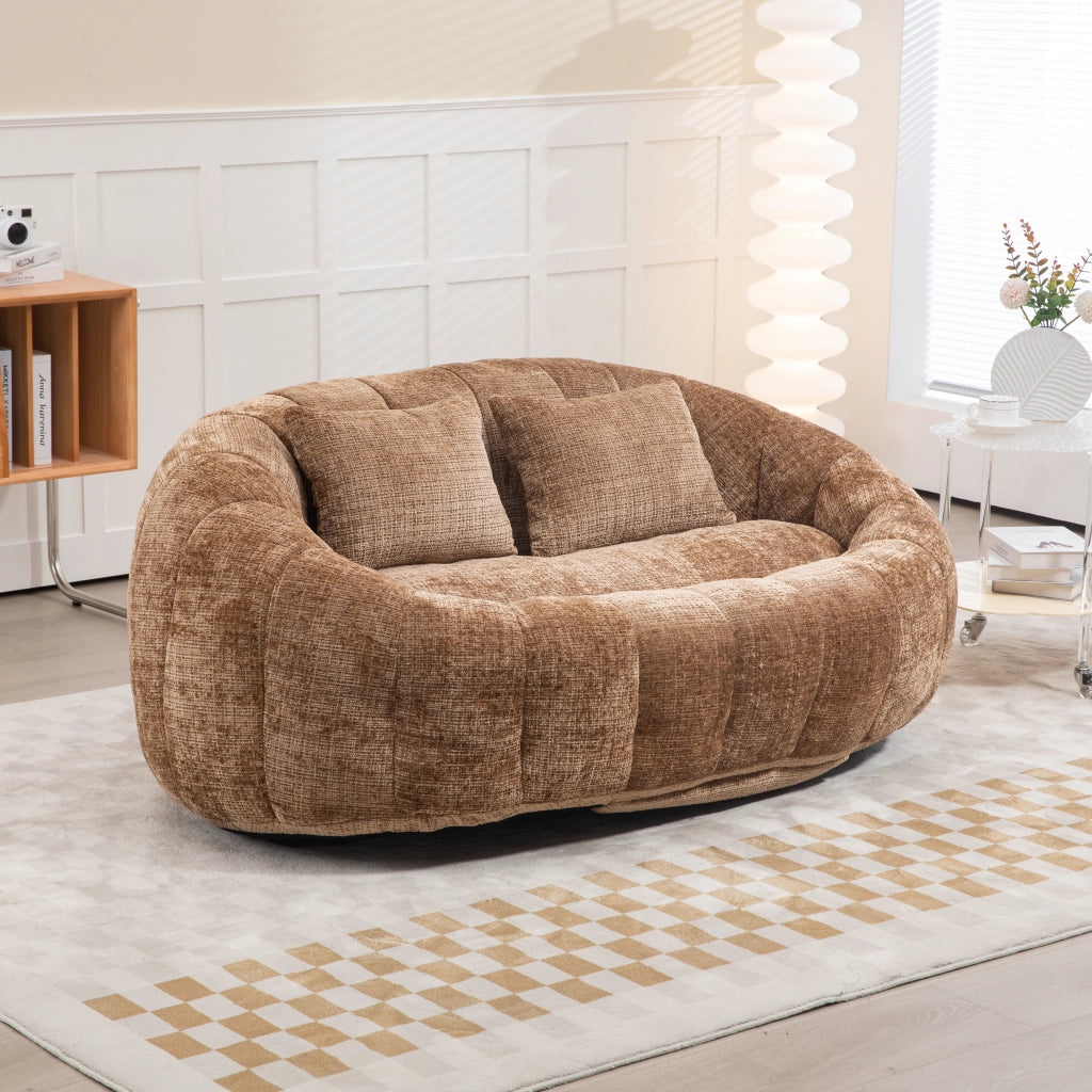Divano Pouf 2 Posti con Braccioli Ergonomico Schienale Alto Memory Foam Comfort in Ciniglia Caffè