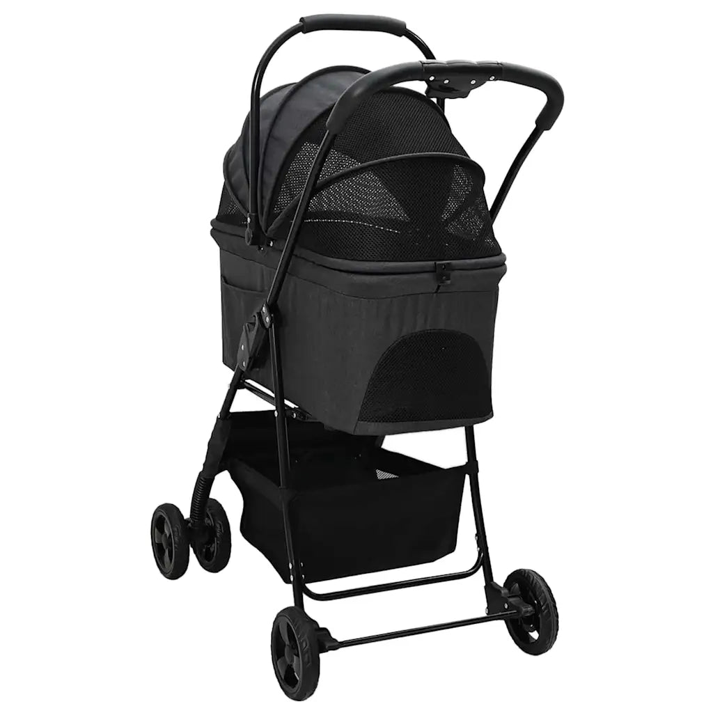 vidaXL Passeggino pieghevole per animali Nero 81 x 47 x 99 cm