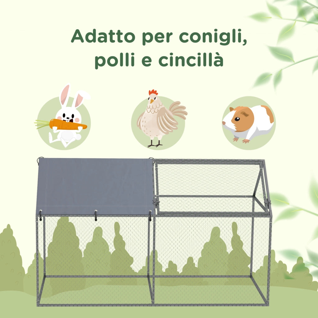 Recinto per Animali in Acciaio con Tetto Oxford ¨C Xylo ¨C 198x100x120 cm Verde e Argento