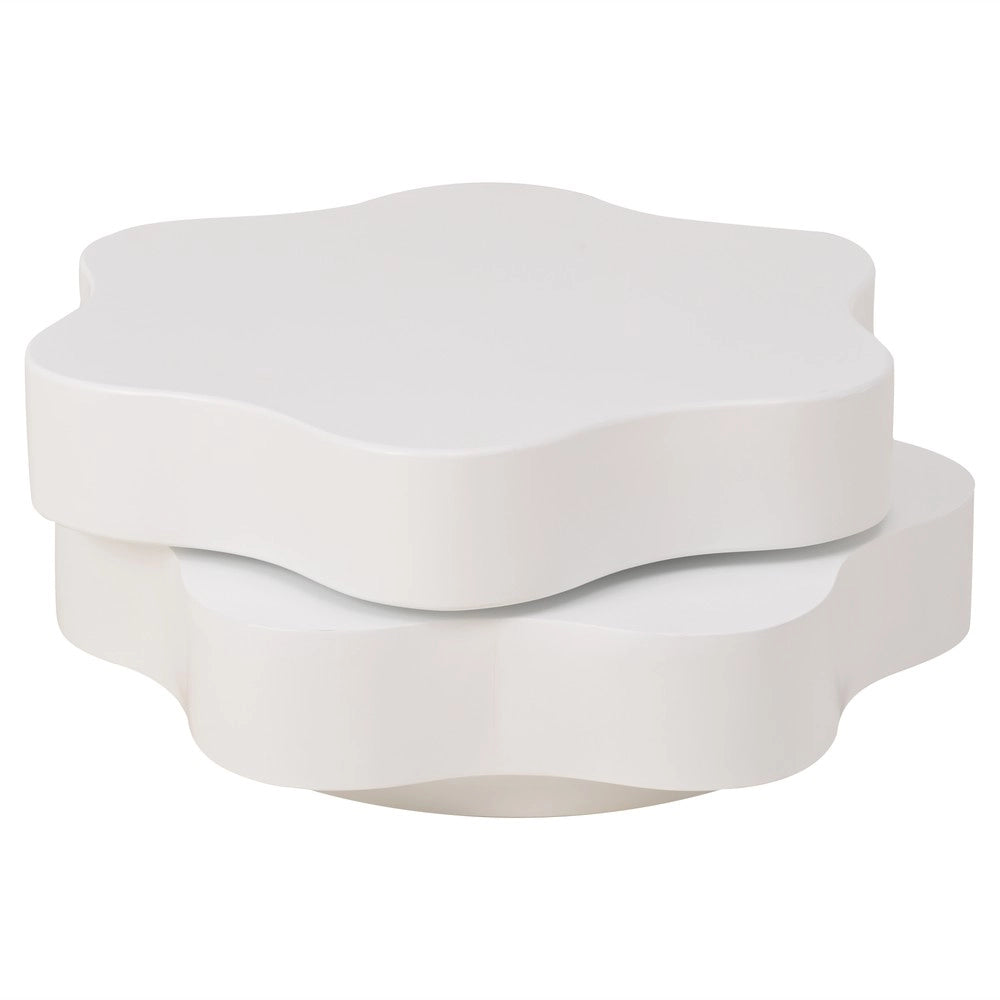 Tavolino da Salotto Rotondo ¨C MINIMAL ¨C MDF, Bianco Crema, Piano Girevole 360¡ã, 2 Livelli, 74.8x67.5x31 cm