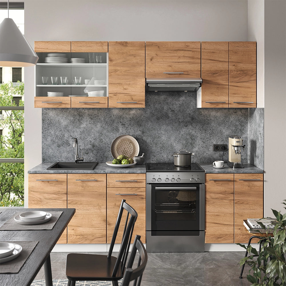 Vicco Cucina componibile Quercia dorata/bianco 240 cm senza piano di lavoro