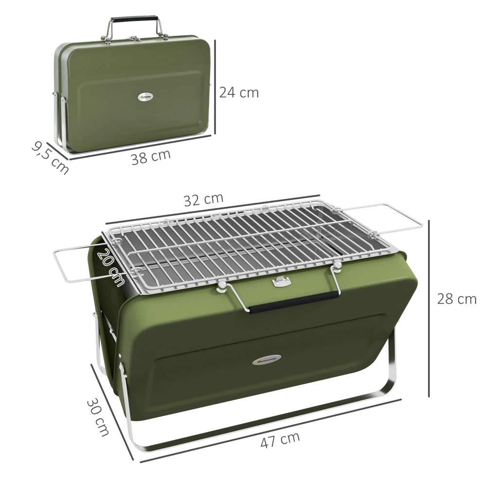 Barbecue a carbone da tavolo con vassoio per il carbone, griglia e maniglia per picnic e uso in giardino, acciaio inossidabile, verde