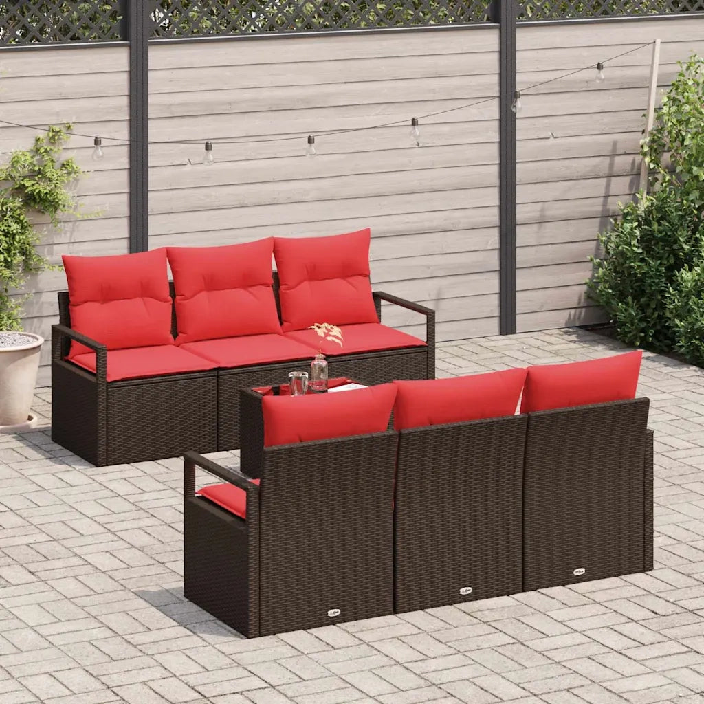 Set di divani con cuscino 7 pcs Marrone e Rosso polyrattan