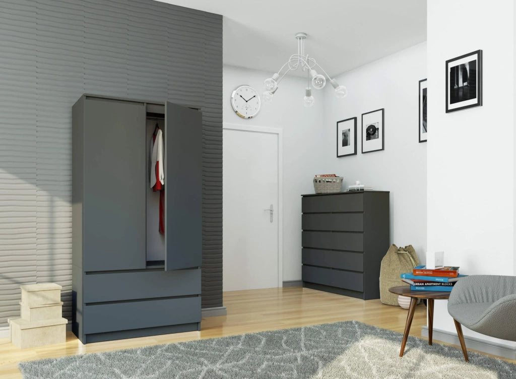 Armadio AKORD S90 Grigia Grafite 90 cm 2 ante 2 cassetti 90x51x180 cm
