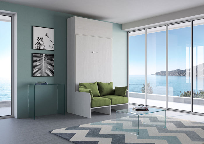 Letto Una Piazza E Mezzo A Scomparsa 120 Kentaro Con Divano E Pensile Bianco Frassino e Verde