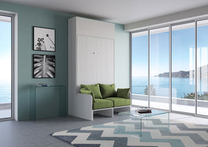 Letto Matrimoniale Francese A Scomparsa 140 Kentaro Con Divano E Pensile Bianco Frassino e Verde