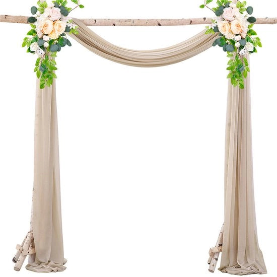Slanciata tenda da cerimonia, con nastri, stoffa chiffon drappeggiata per decorazione di matrimonio, fondo, tenda da festa di seta - Champagne scuro - 75*550cm