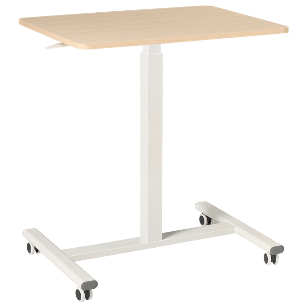 Scrivania mobile regolabile manualmente per laptop ufficio moderno 65 x 48 cm Struttura in acciaio marrone chiaro e bianco