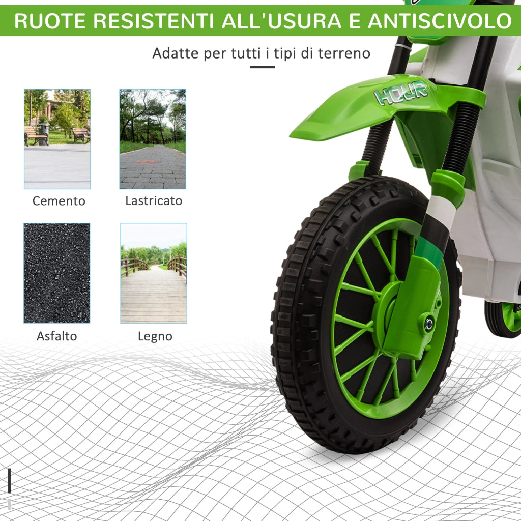 Moto Elettrica Cross Bambini con Rotelle ¨C Xylo ¨C PP e Metallo Verde 106x51x68 cm