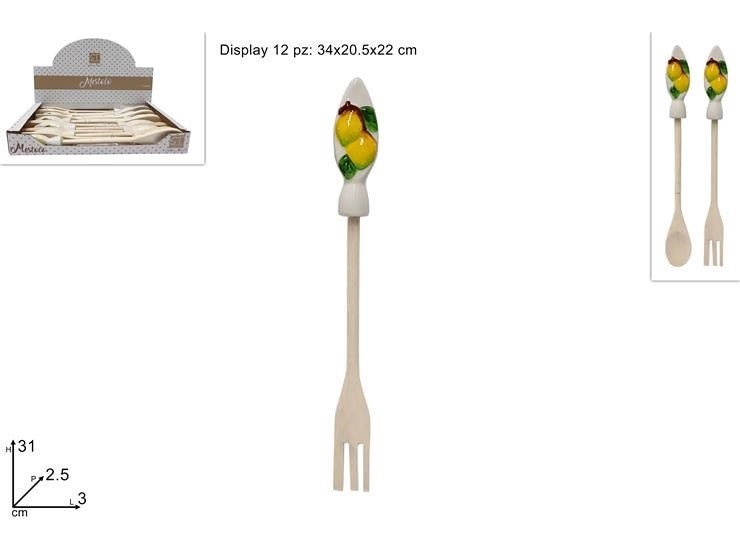 1 Pezzo Cucchiaia o Forchettone in Legno con Inserto in Ceramica 2 Modelli