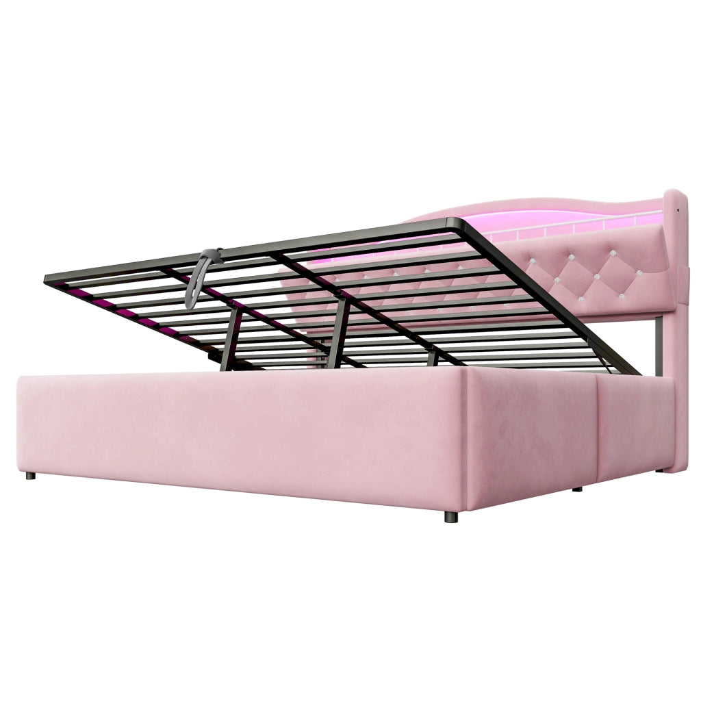 Letto contenitore 180 × 200 cm con sollevamento idraulico, USB, USB-C, led et cassetti testiera, sans materasso