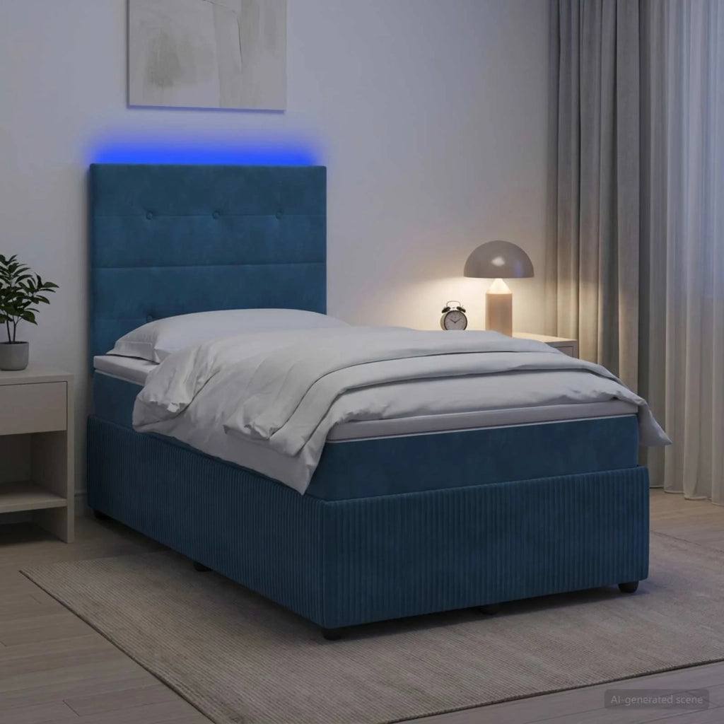 Letto Box Spring LED con Materasso Blu 120 x 200 cm Velluto 3456051