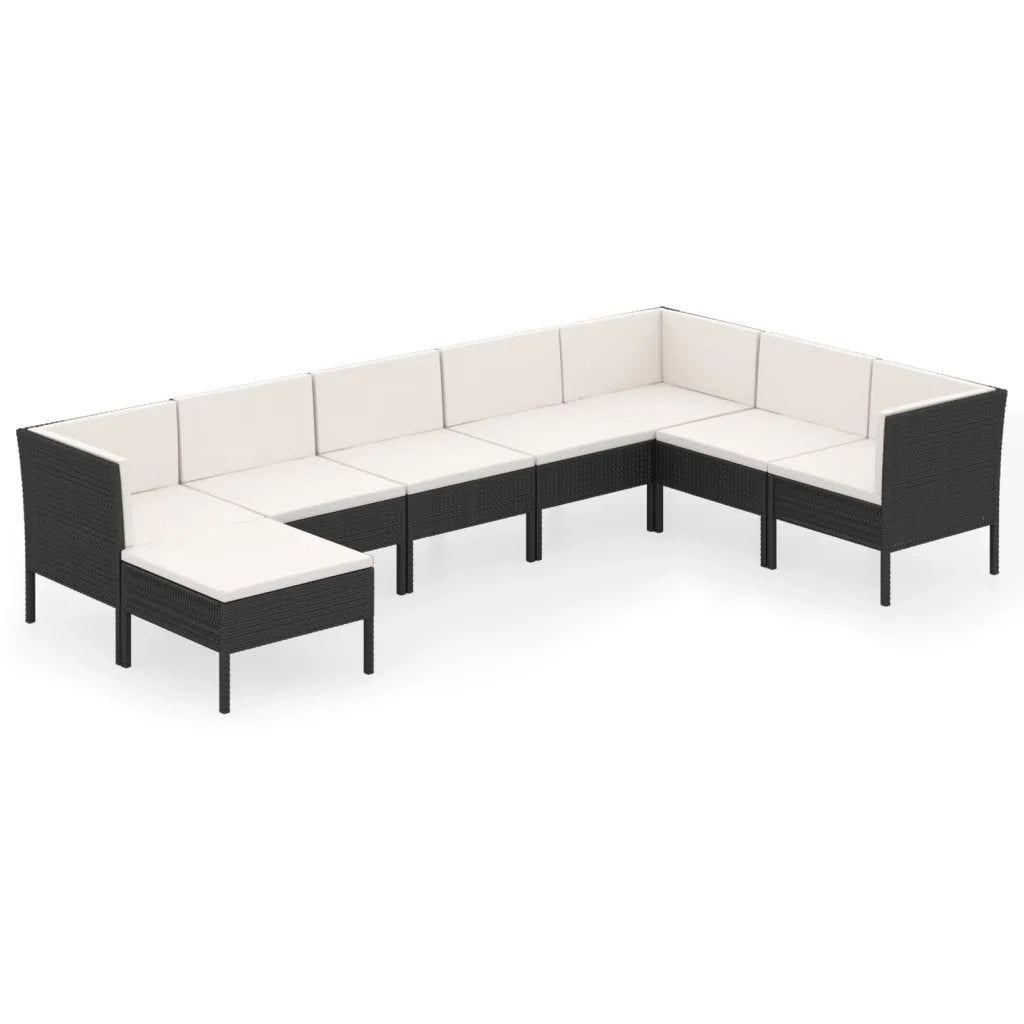 Set Divani da Giardino 8 pz con Cuscini in Polyrattan Nero cod mxl 38360