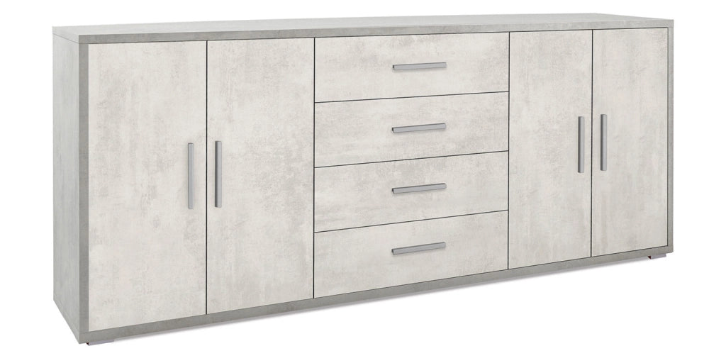 Mobile Basso 4 Ante 4 Cassetti 203x84x41 cm Cemento/Ossido Bianco