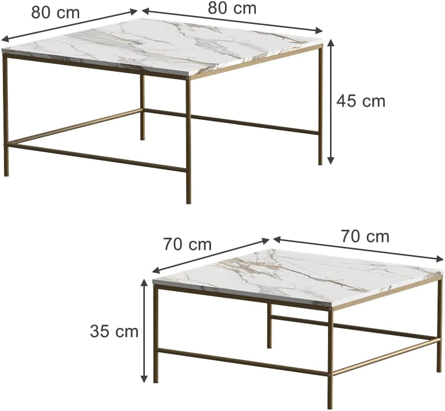 Tavolino da divano Ramio, Bianco/Oro, 80 x 80 cm 2 parti, per un utilizzo flessibile come superficie d’appoggio o tavolini laterali