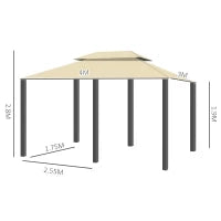 Gazebo da Giardino 3x4 m con Tende e Tetto a 2 Livelli Bianco Crema