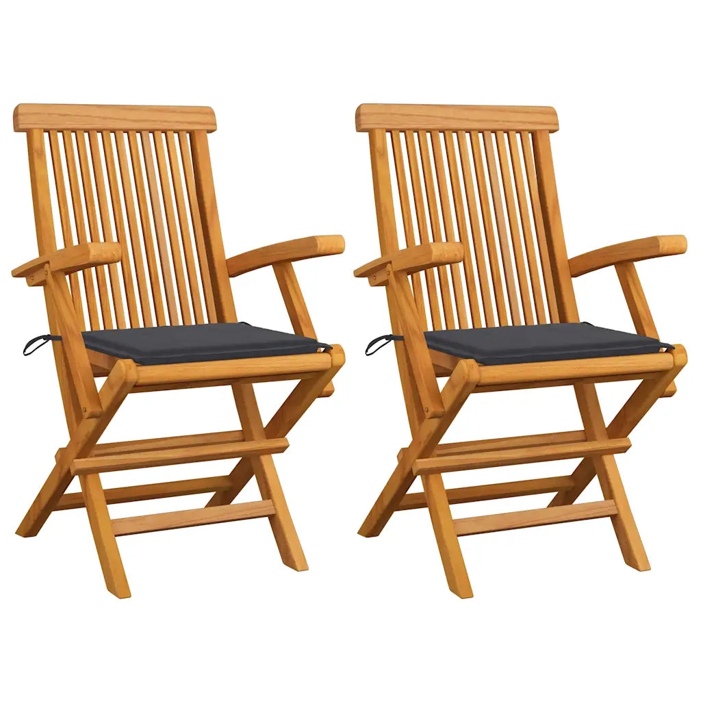 Sedie da Giardino con Cuscini Antracite 2 pz Massello di Teak cod mxl 7157