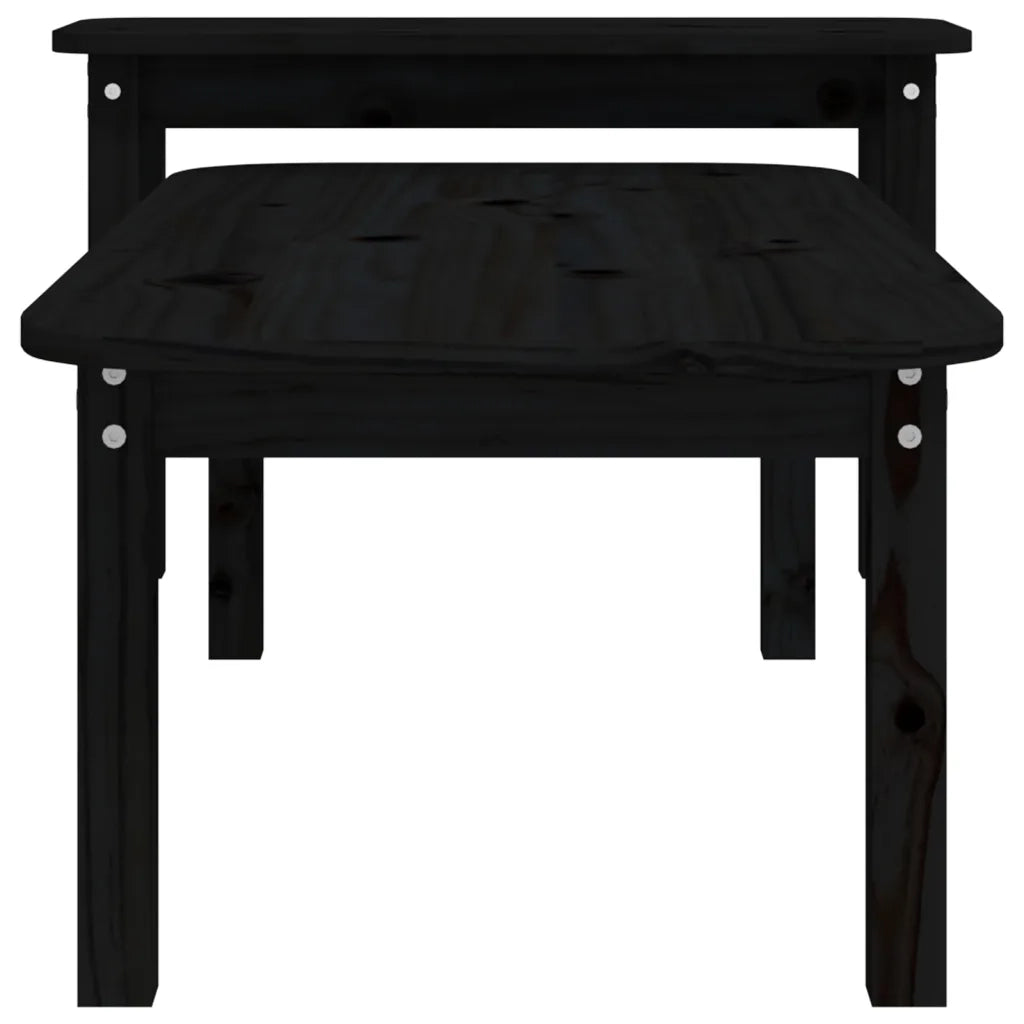 Set 2 pz Tavolini da salotto | Tavolino da caff¨¨ | Tavolino da Soggiorno Nero in Legno Massello di Pino