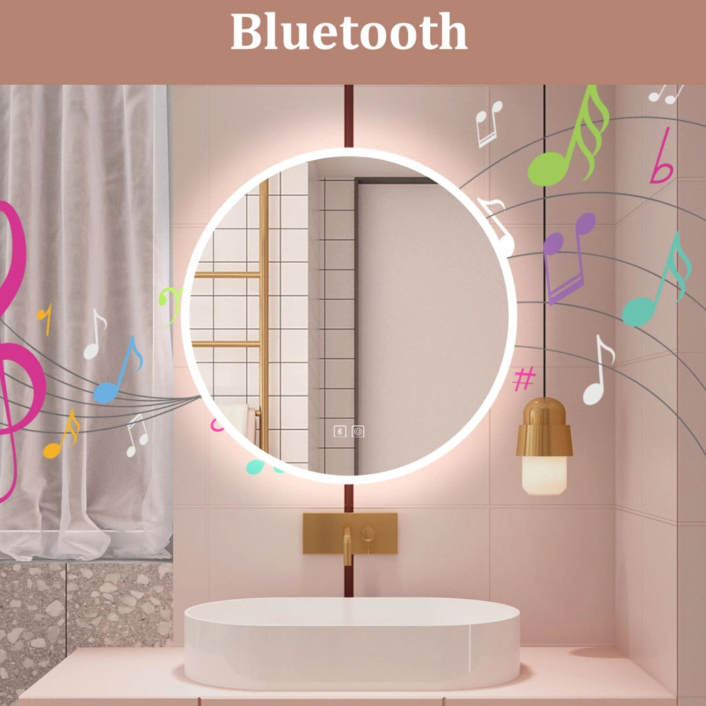 Aica Specchio da bagno a LED+70x70cm+Bluetooth+3 Temperature di Colore+Funzione Antiappannamento