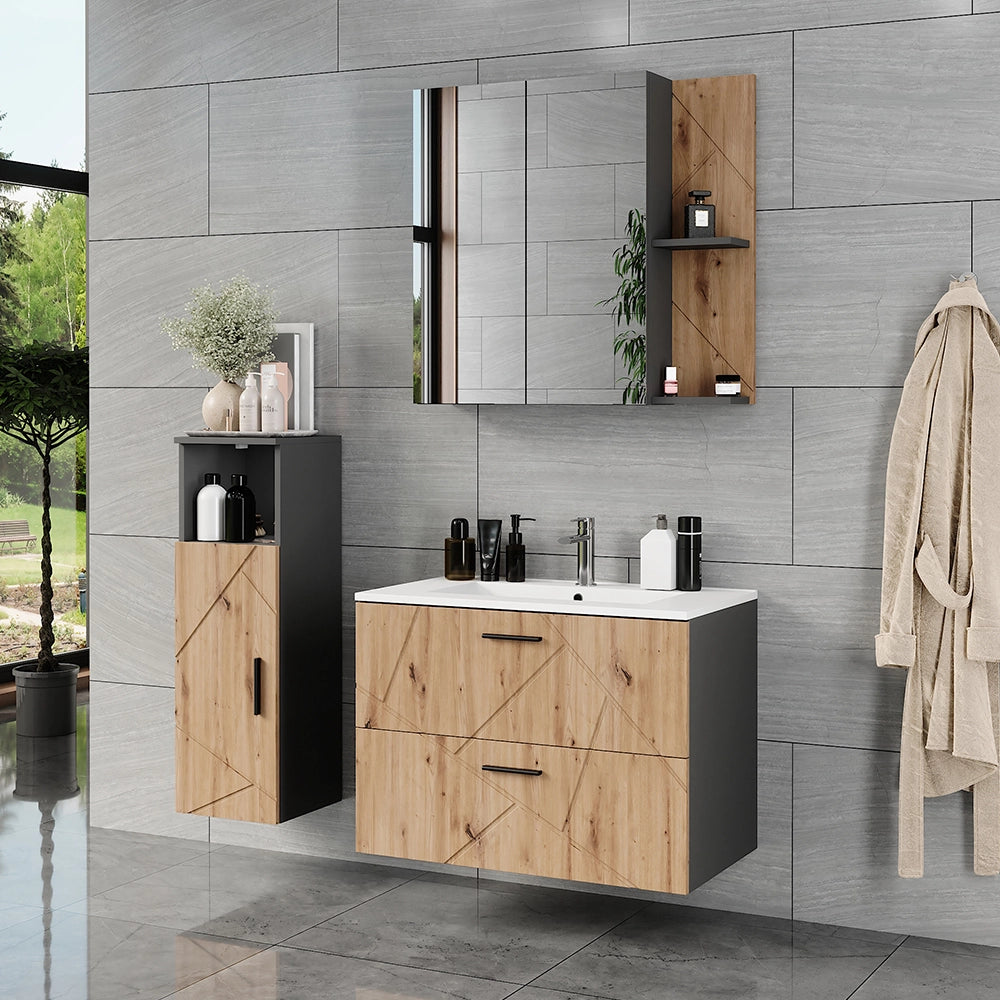 Vicco Set di mobili da bagno Antracite/Artisan 4 parti