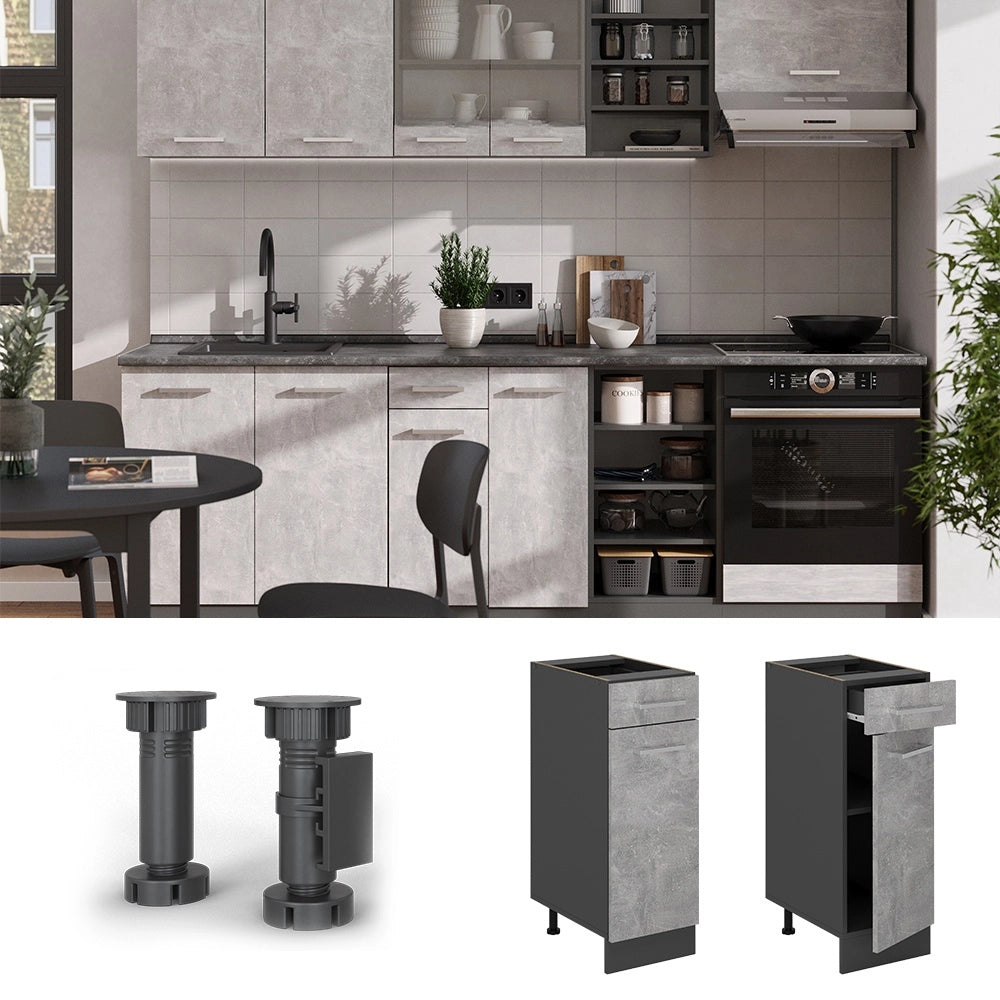 Mobiletto base per cucina R-Line Calcestruzzo/Antracite 30 cm PL Marmo Vicco