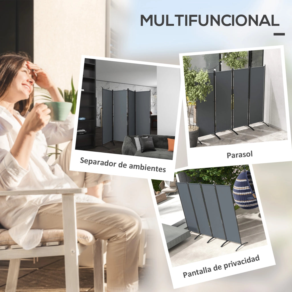 Biombo ¨C zephmum ¨C Grigio Scuro 4 Pannelli Pieghevole 221x172 cm