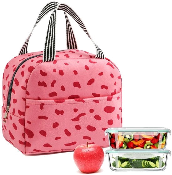 Tas termico portatile - Ideale per lavoro/scuola - Mantiene cibo/bevande caldo/freddo - Rosso - Pelle corduroy - 23 x 20 cm