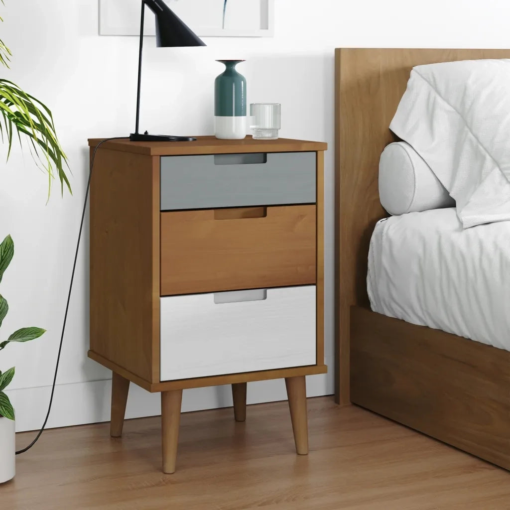 Comodino | Armadio da Notte | Mobiletto da notte Marrone MOLDE 40x35x65 cm in Legno Massello di Pino