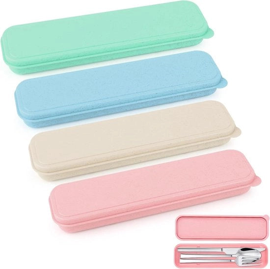 Set di posate portatile da 4 pezzi - riutilizzabile per viaggi, scuole, scatole di picnic, campeggio e feste (a colori multipli)